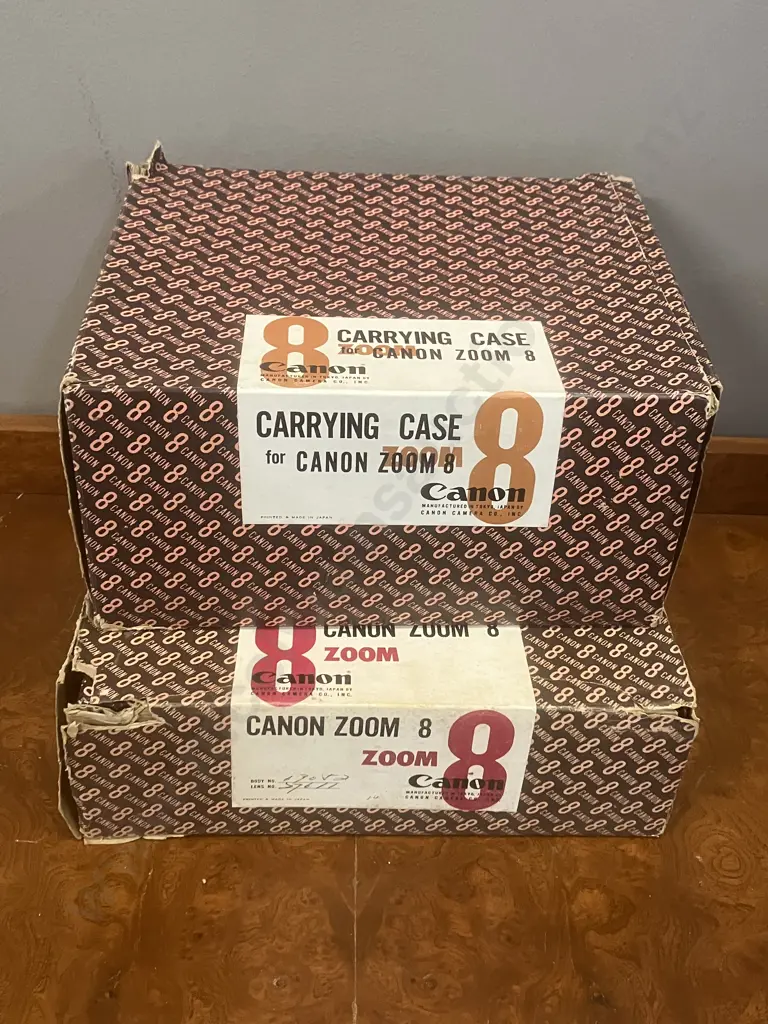Canon Reflex Zoom 8 8mm Movie Camera #69052 With Hand Grip & Leather Carry Case, Original Boxes - 1959 Japan Image 1++