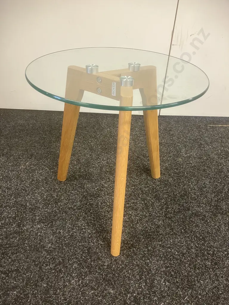 Round Glass Top Side table on 3 Leg Base. 40 x 39.5cm Image 1++