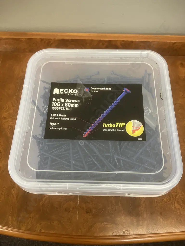 Ecko 10G x 80mm Loose Purlin Screws (1000 Tub). Countersunk Head T25 Drive Image 1++