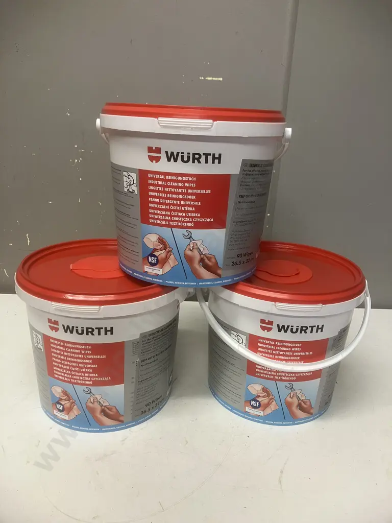 Wurth Industrial Cleaning Wipes - 3 x 90 Wipes In Bucket Dispensers Image 1++