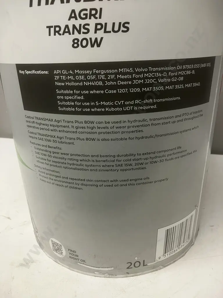 Castrol Transmax Agri Trans Plus 80W Agri Universal Fluid - 20 Litre Image 1++