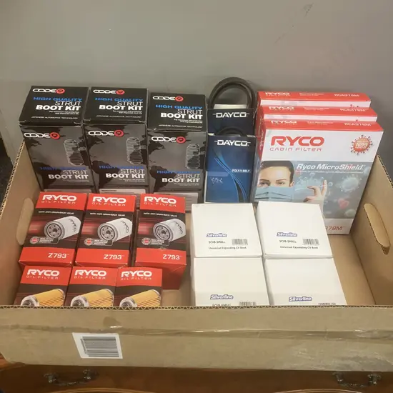 Box Lot Oil Filters, Strut Boot Kits, Cabin Filters, Expanding CV Boots Etc