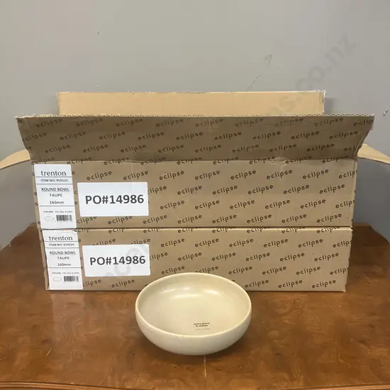 12 x Eclipse Uno Round Bowls Taupe 160mm (2 x Packs of 6). Stoneware Made In Portugal