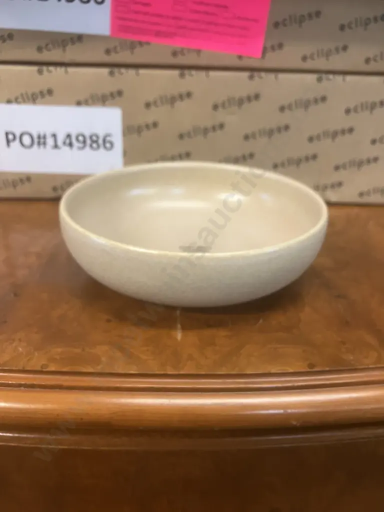 12 x Eclipse Uno Round Bowls Taupe 160mm (2 x Packs of 6). Stoneware Made In Portugal Image 1++