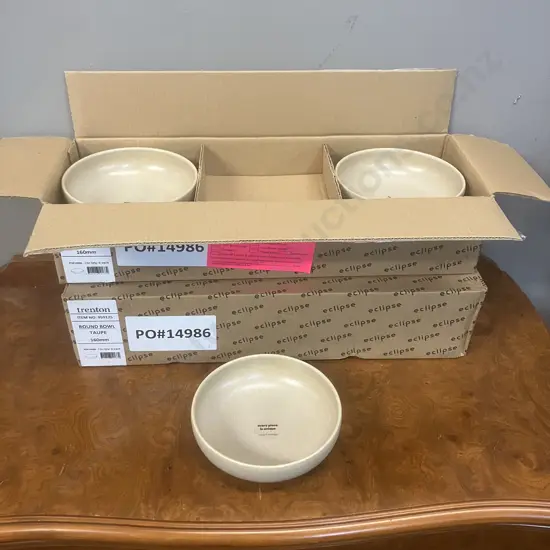 12 x Eclipse Uno Round Bowls Taupe 160mm (2 x Packs of 6). Stoneware Made In Portugal