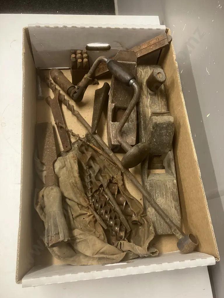 Vintage Tools - Wood Planes, Brace & Bit, Augers, Letter Punches Etc Image 1++