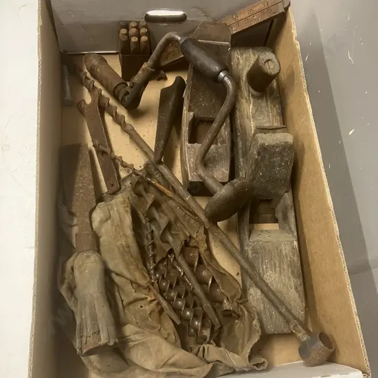 Vintage Tools - Wood Planes, Brace & Bit, Augers, Letter Punches Etc