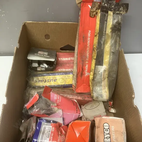 Box lot - Oil Filters, Welding Rods, Spark Plugs