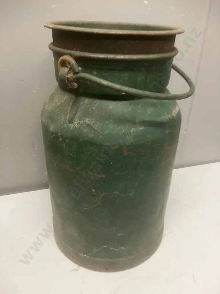 Vintage Steel Milk Churn Painted Green. 50cm Image 1++