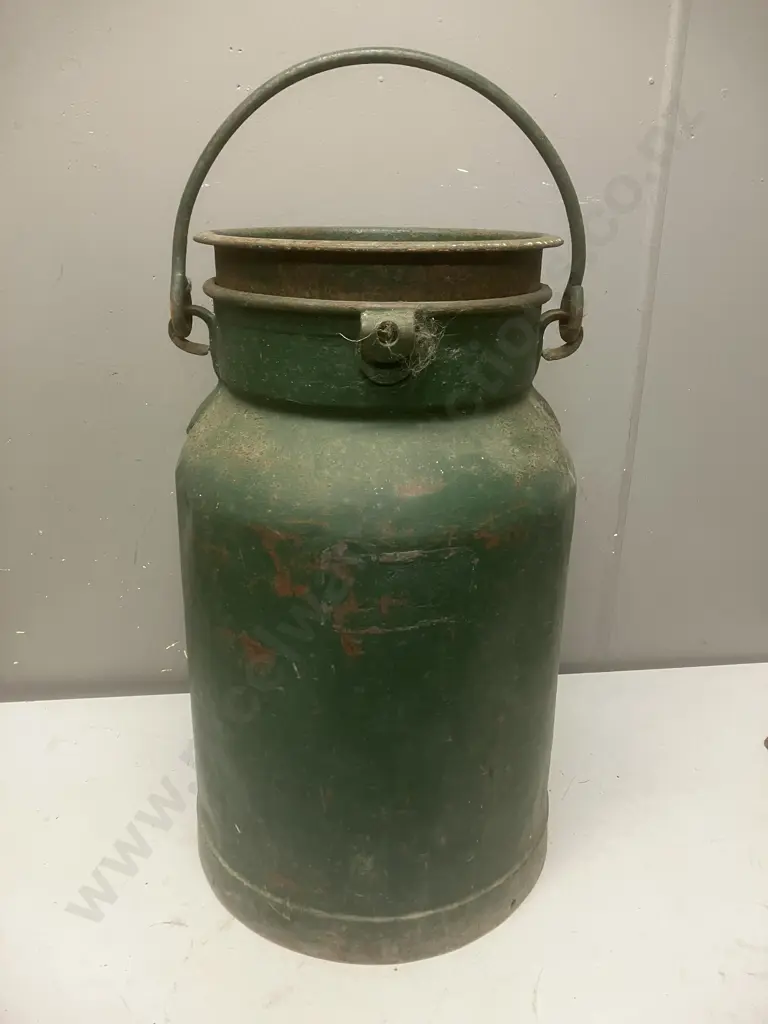 Vintage Steel Milk Churn Painted Green. 50cm Image 1++