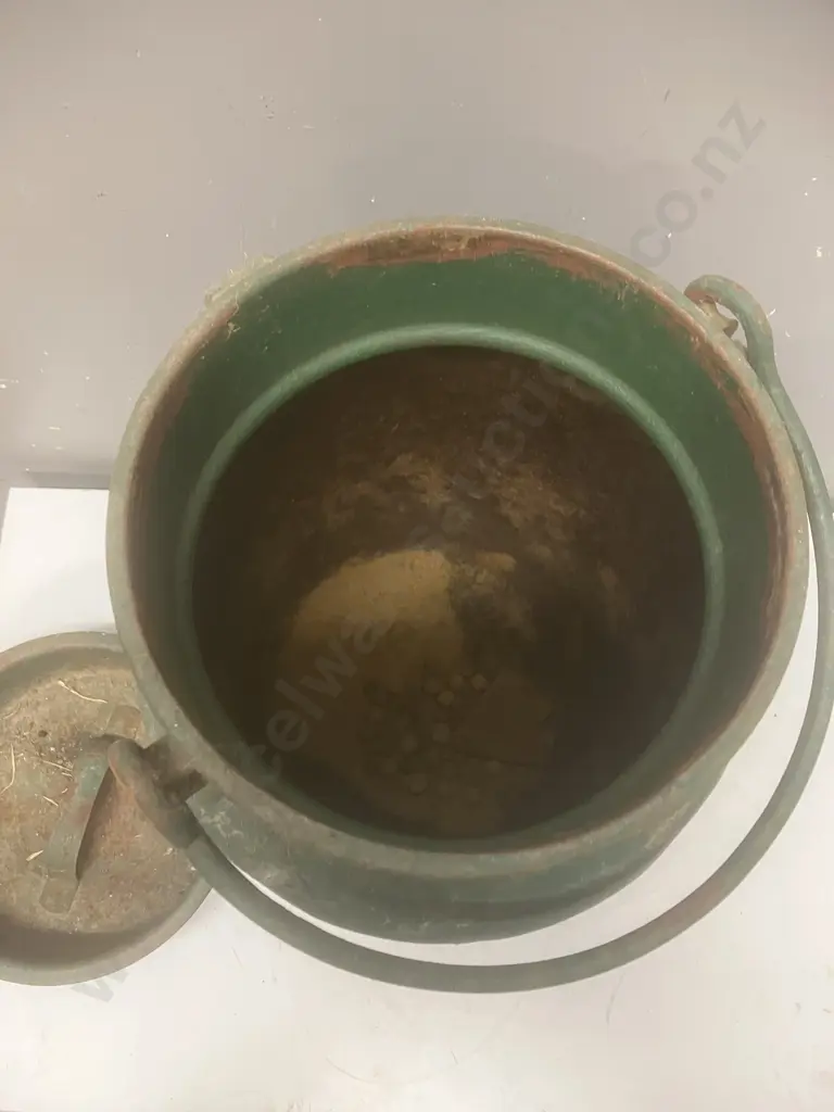 Vintage Steel Milk Churn Painted Green. 50cm Image 1++
