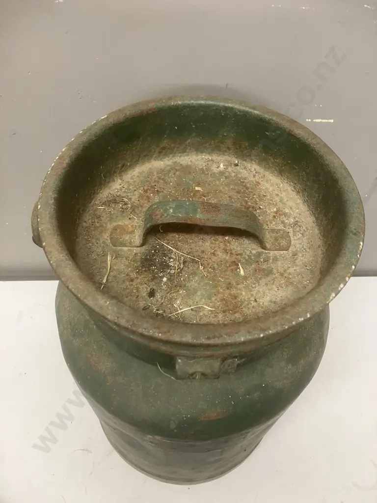 Vintage Steel Milk Churn Painted Green. 50cm Image 1++