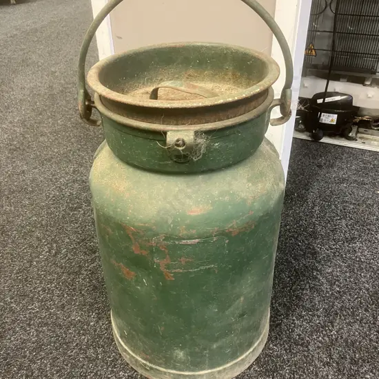 Vintage Steel Milk Churn Painted Green. 50cm