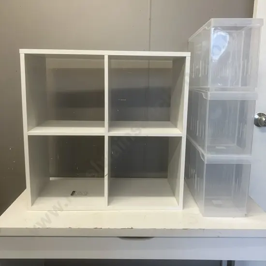 White 60 x 60cm Cube Shelf & Plastic Roller Storage Drawers