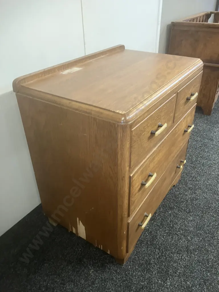 Art Deco 4 Drawer Chest of Drawers (AF) H67 W66 D42cm Image 1++