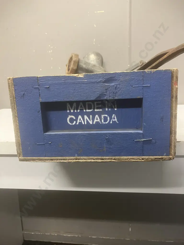 Wood Canada Box, Cast iron Frypans, Mincer Etc Image 1++