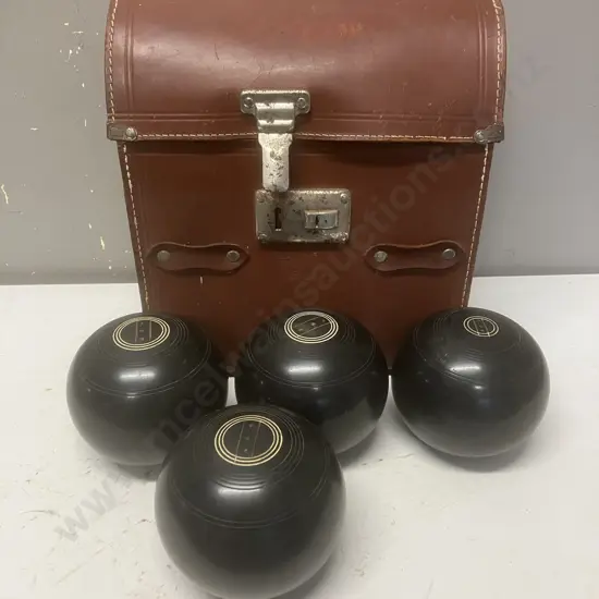 Leather Bowls Case & Four Henselite Bowls