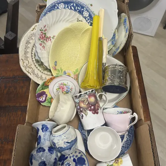 Assorted China Items Including Carving Knife & Fork, Platters Etc