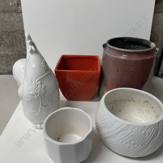 Planter Pots, Chook Ornament, Signed Pottery Vase