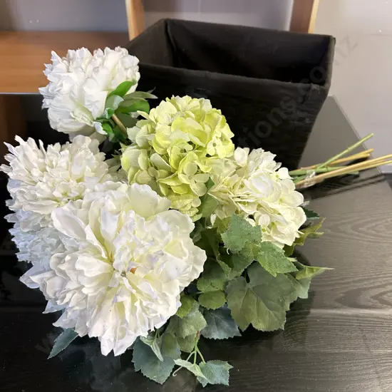 Bunch Faux Flowers In Cane Storage Basket