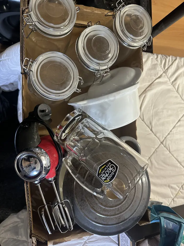Lidded Casserole Dishes, Sunbeam Mixer & Glass Cannisters  Image 1++
