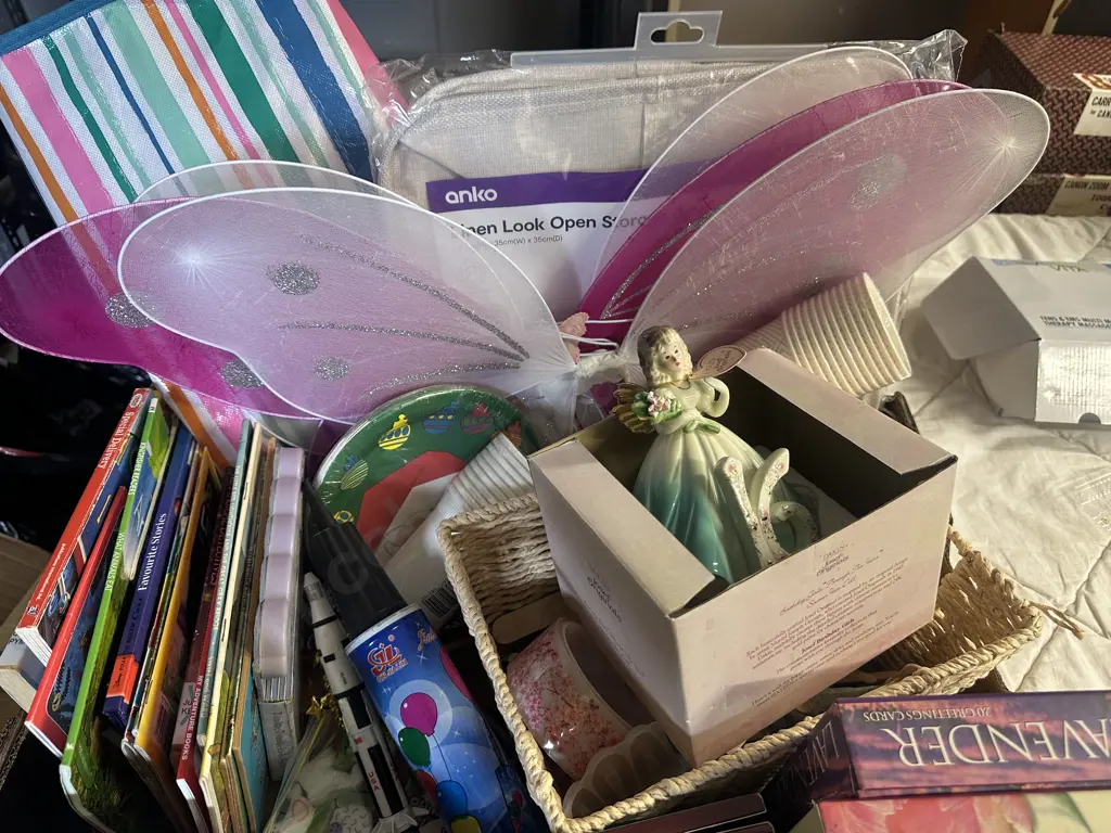 Box Lot Of Childrens Sundries Including Books, China Figurine Etc Image 1++