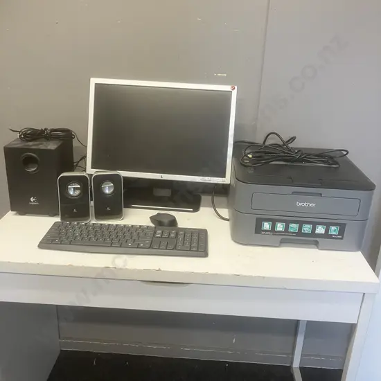 Del Monitor, Brother HL-L2300D Printer, Logitech Keyboard, Mouse & Speakers
