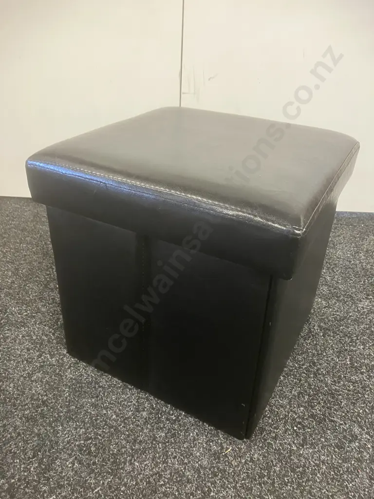 Black Leather Effect Ottoman With Storage. 37 x 37.5cm Image 1++