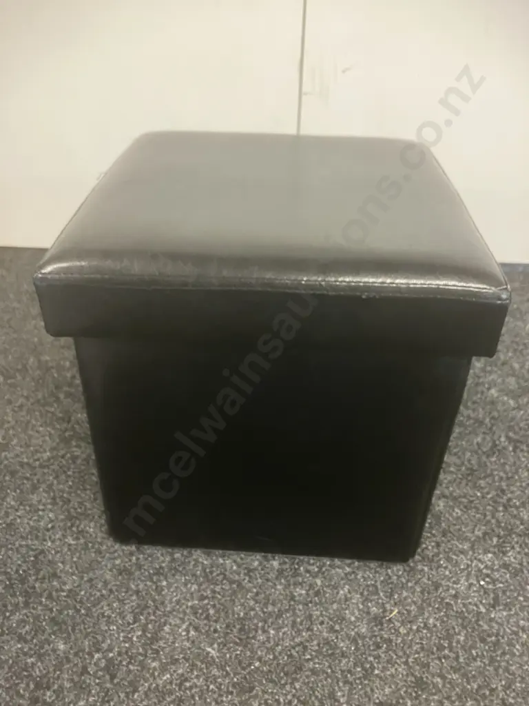 Black Leather Effect Ottoman With Storage. 37 x 37.5cm Image 1++