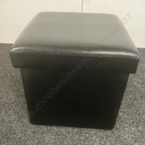 Black Leather Effect Ottoman With Storage. 37 x 37.5cm