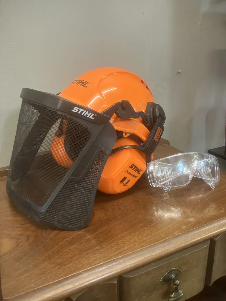 Stihl Chainsaw Helmet With Earmuffs & Stihl Safety Glasses Image 1++