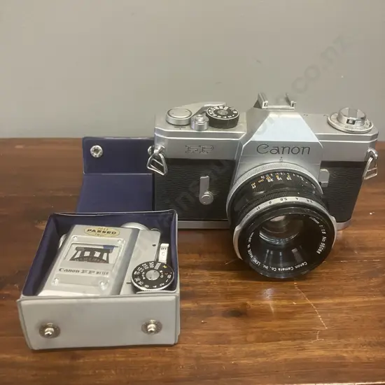 Canon FP 35mm SLR Film Camera #124287 With a Canon FL 50mm f/1.8 Lens & Canon FP Meter In Case - Japan 1964