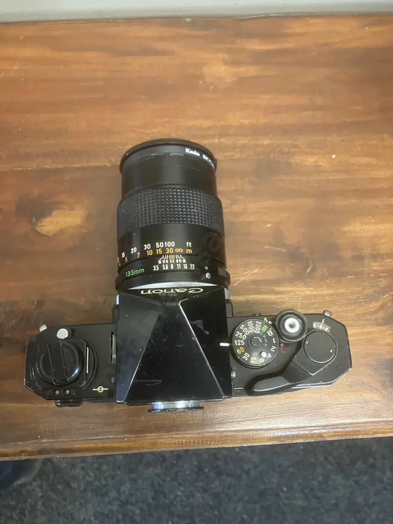 Canon F-1 35mm SLR Film Camera #253330 With a Canon FD 135mm f/3.5 S.C. Lens, Japan 1971 - 1981 Image 1++