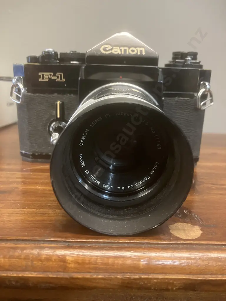 Canon F-1 35mm SLR Film Camera #115979 Canon FL 100mm f/3.5 Lens & Boxed Canon F2 Camera Holder, Japan 1971 - 1981 Image 1++