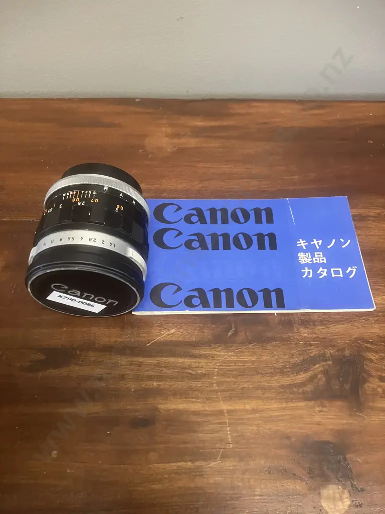 Canon Lens FL 50mm f1.4 #101909 Made in Japan With a Vintage Canon Camera Products Pamphlet Image 1++