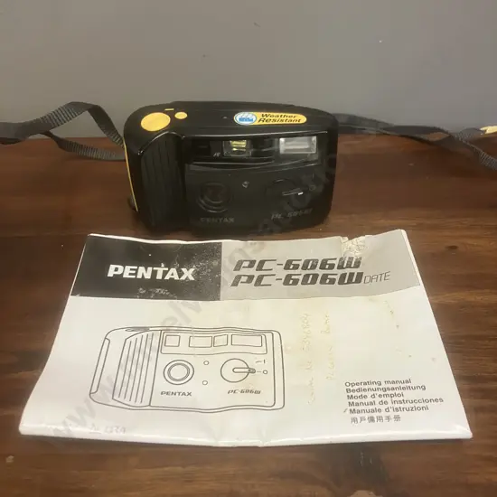 Pentax PC-606W 35mm Point & Shoot Film Camera With Operating Manual, Built-in Flash, Black