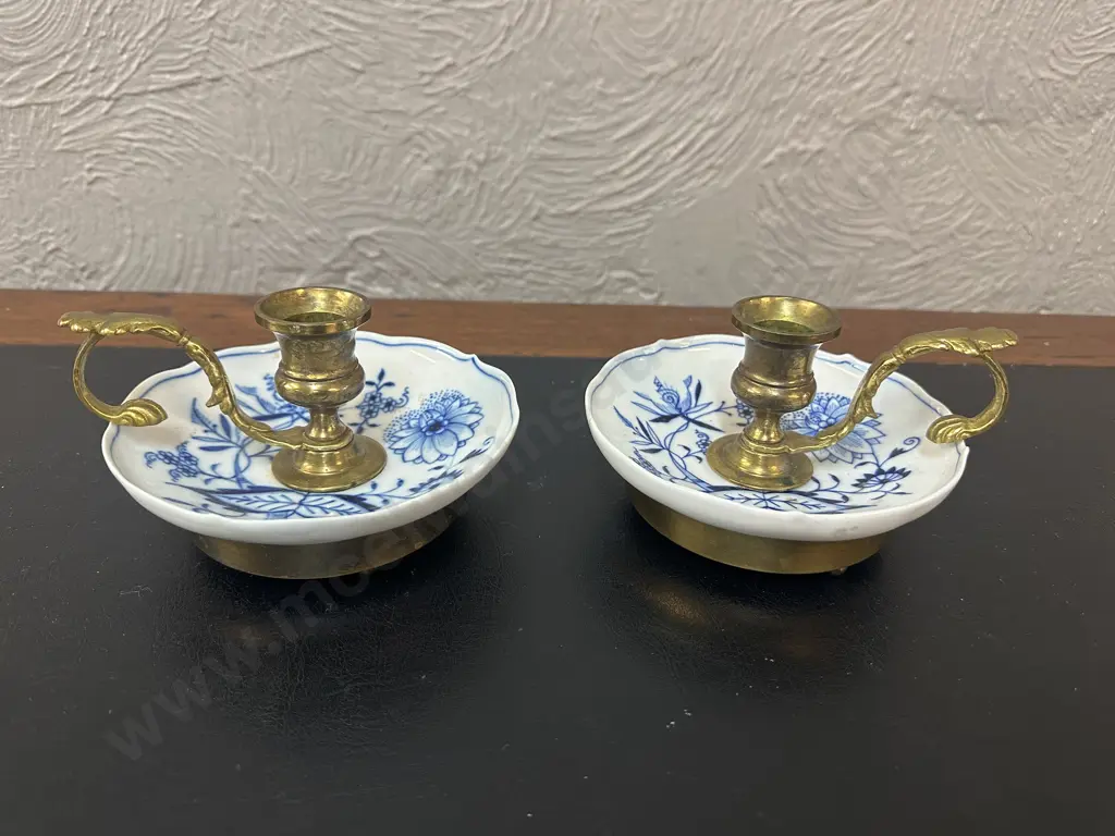 Pair Of Vintage Meissen Candlestick Holders Image 1++