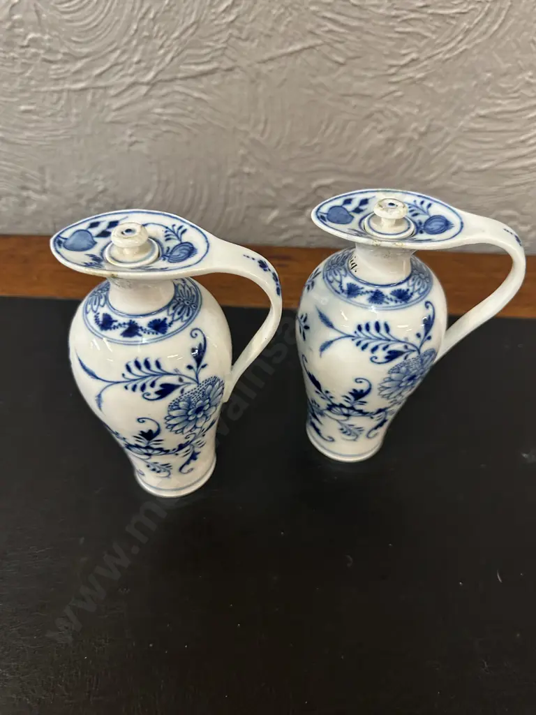 Pair Of Vintage Meissen Blue Onion Oil & Vinegar Jugs Image 1++