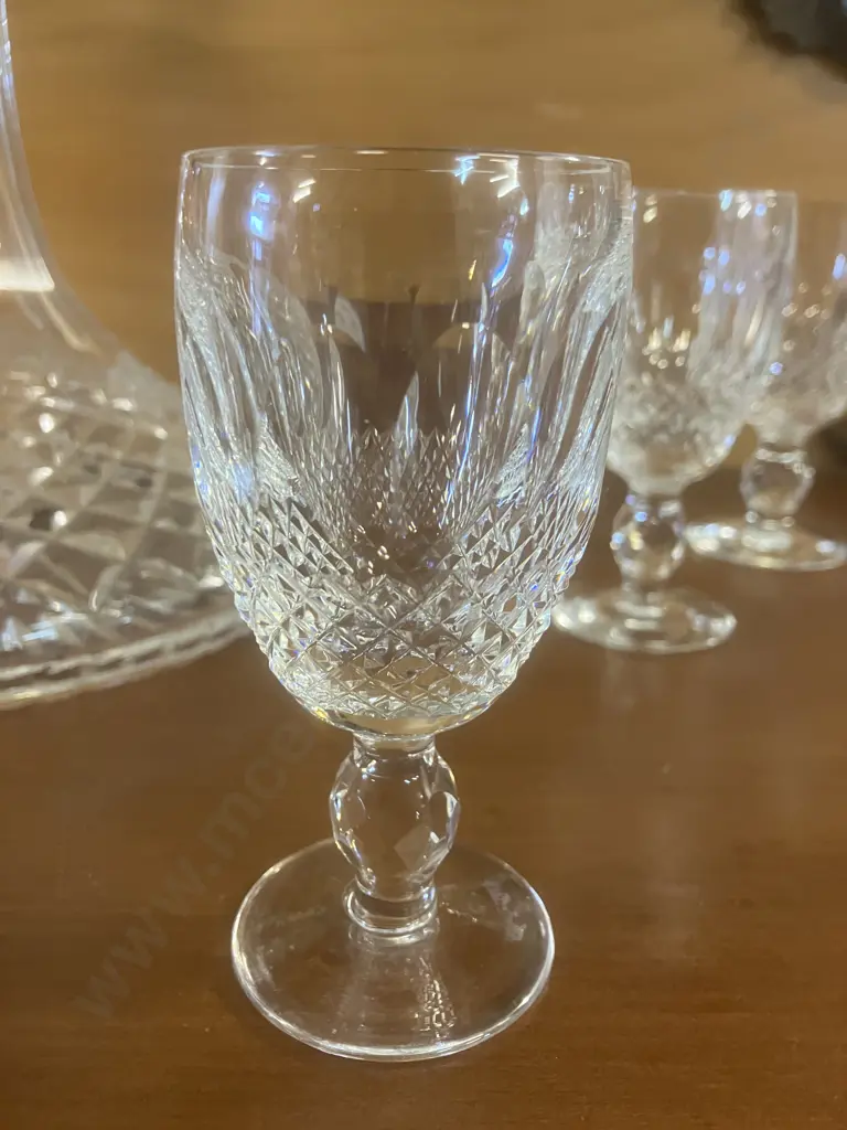 Stunning Vintage Waterford Crystal 'Colleen' Ships Decanter With Faceted Stopper And Six 'Colleen' Cordial Glasses Image 1++