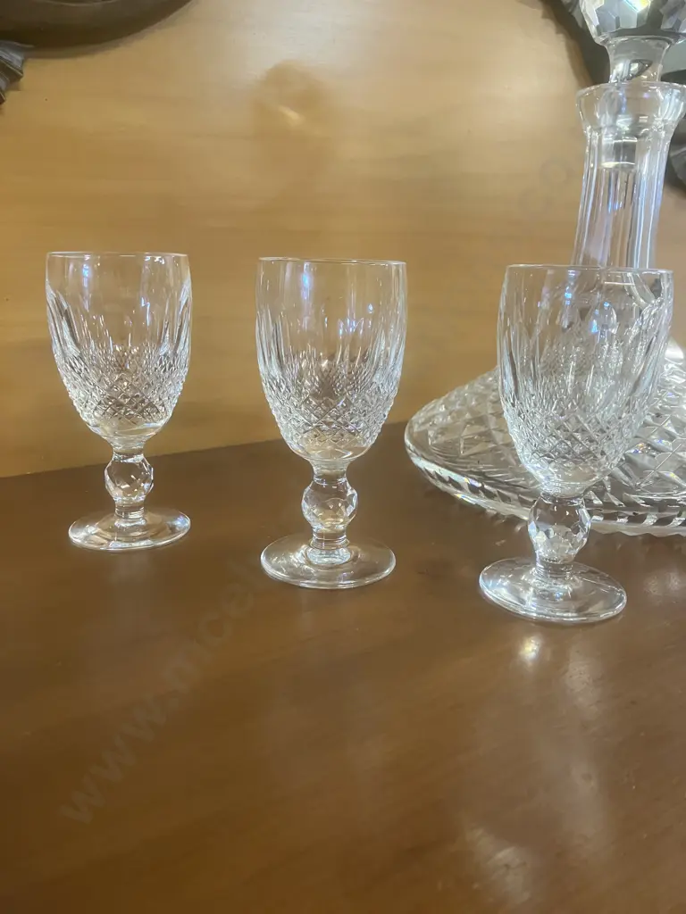 Stunning Vintage Waterford Crystal 'Colleen' Ships Decanter With Faceted Stopper And Six 'Colleen' Cordial Glasses Image 1++