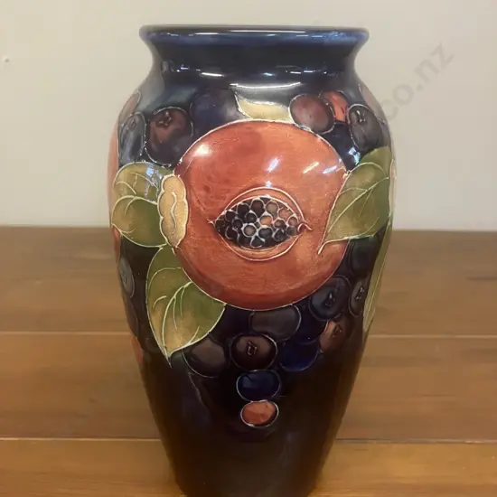 A Stunning William Moorcroft Open Pomegranate Cobalt Blue Vase With Signature On Base (1928-1945). H18.5cm