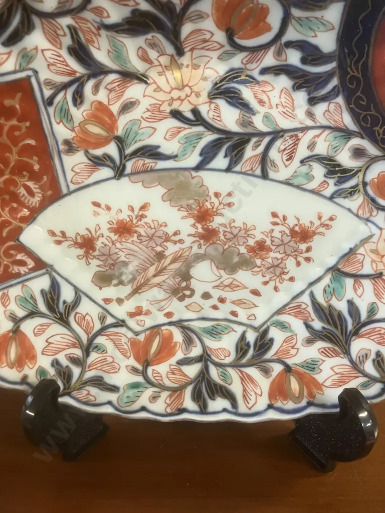 Antique Japanese Imari Porcelain Oval Bowl - Late Edo to Early Meiji Period, Scalloped Edge. H4.5 L26 W17cm Image 1++