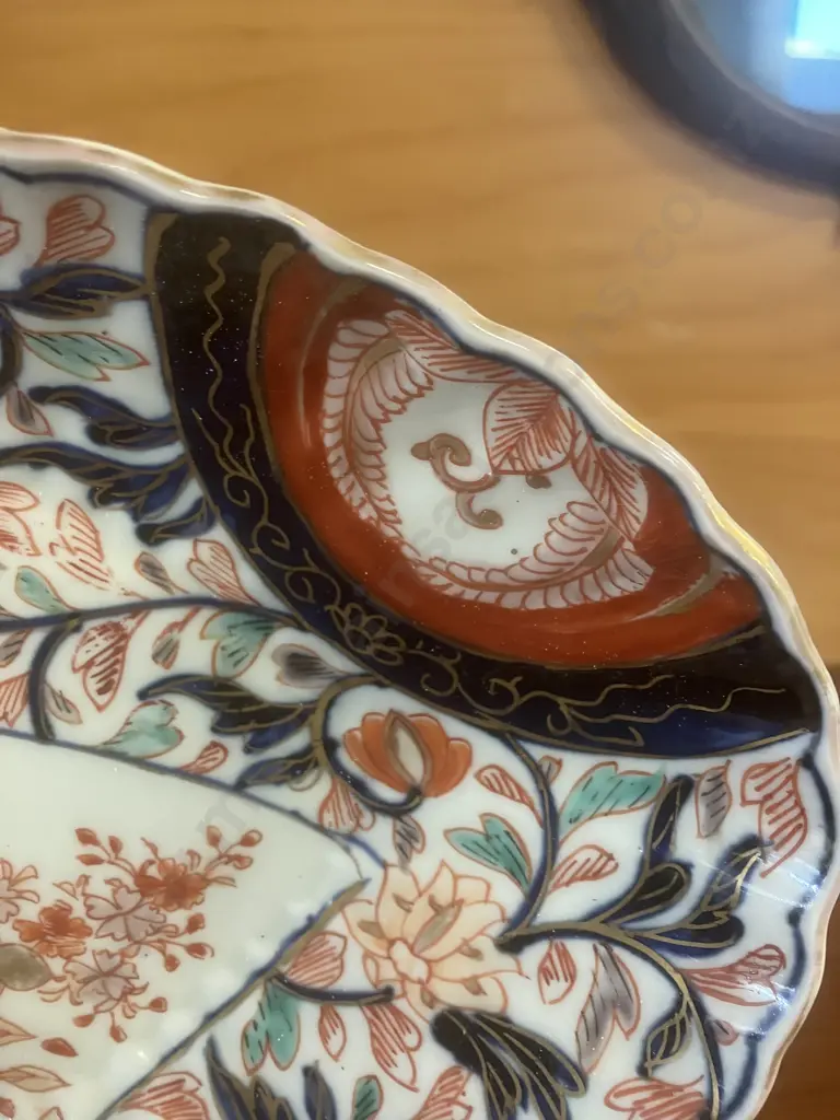 Antique Japanese Imari Porcelain Oval Bowl - Late Edo to Early Meiji Period, Scalloped Edge. H4.5 L26 W17cm Image 1++