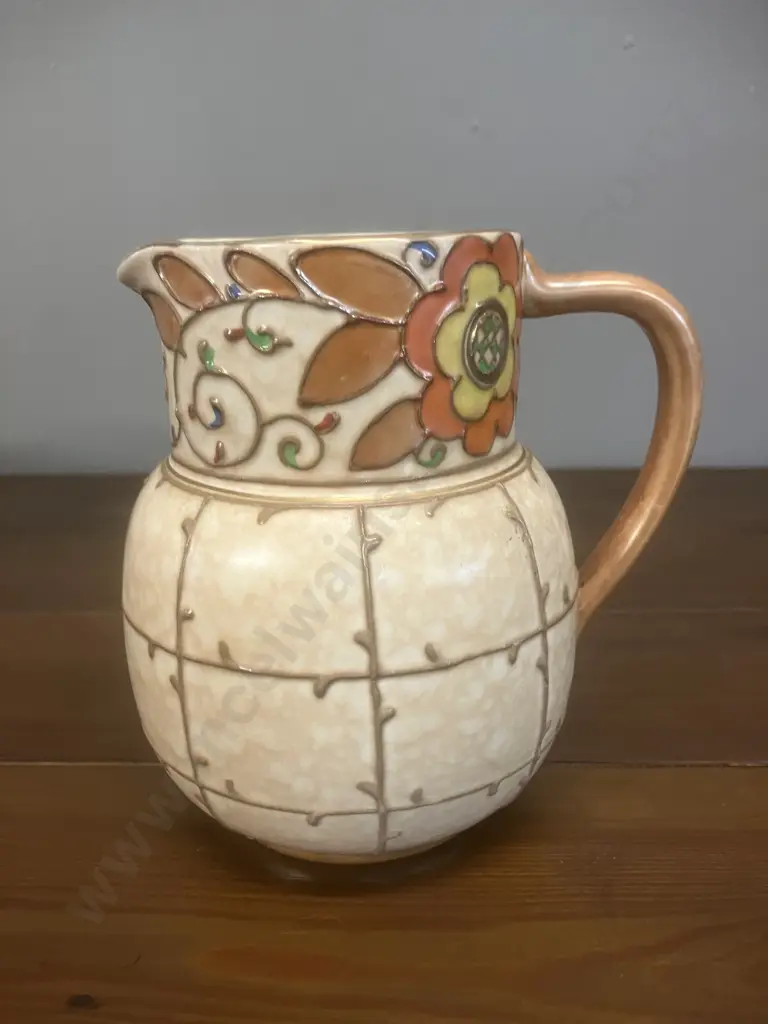 A Charlotte Rhead Bursley Ware England Trellis Pattern Jug 1920's - 1940's. H13.5cm Image 1++