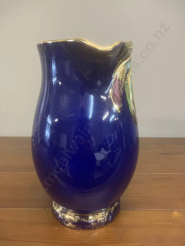 A Beswick Palm Tree Pattern Large Jug In Cobalt Blue With Gold Gilt Trim. H21cm Image 1++