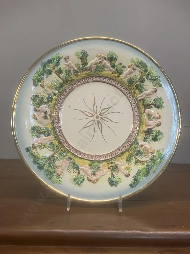 A Vintage Capodomonte Italy Cherub Wall Plate. Dia 27cm Image 1++