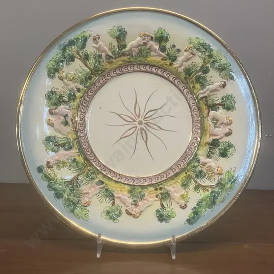 A Vintage Capodomonte Italy Cherub Wall Plate. Dia 27cm