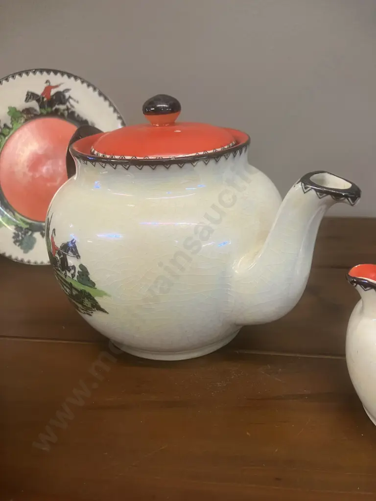 A Rare 1920's MALING Hunting Scenes Tea Set Including Teapot & Water Jug - 9 Piece Set Image 1++