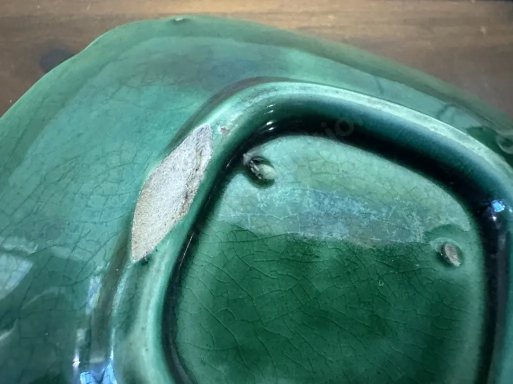 Vintage Green Majolica Moulded Spiralling Leaf Pattern Dishes x4 Image 1++