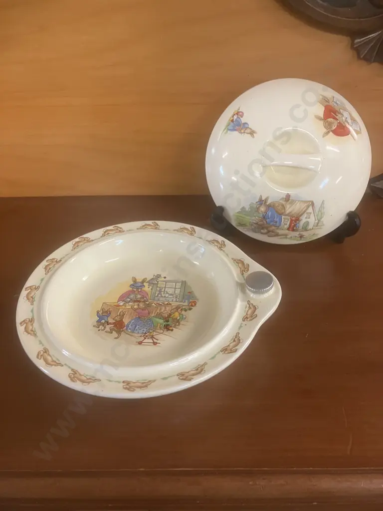 Vintage Royal Doulton Bunnykins Lidded Food Warming Bowl With its Original Plug Image 1++